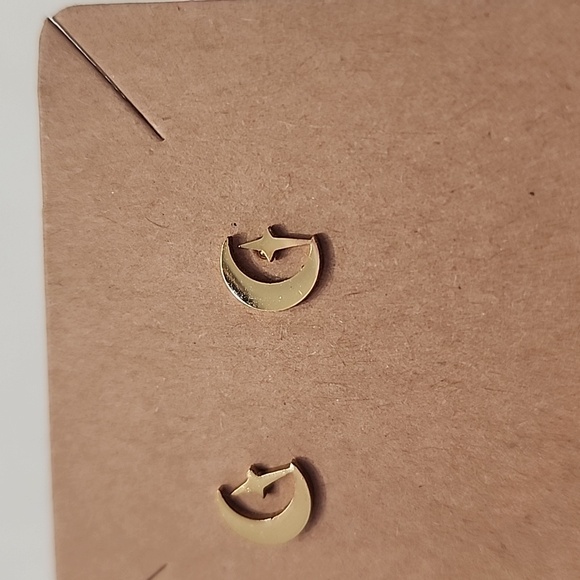 NWOT Gold Stainless Steel Moon & Star Stud Earrings - Picture 2 of 6
